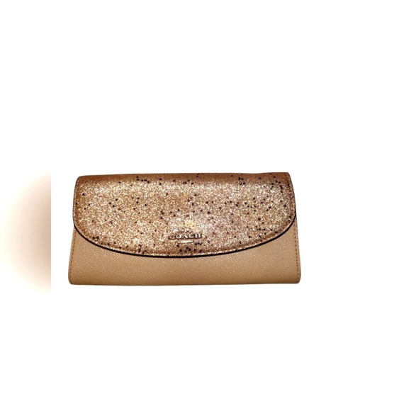 Coach Gold Glitter Leather Envelope Wallet - Picture 7 of 8